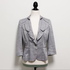 White House Black Market Gray Linen Blend Petite Jacket 3/4 Sleeves